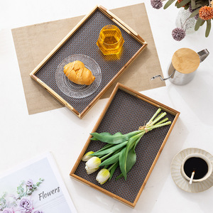 Retro Bamboo Imitation Rattan <b>Tea</b> <b>Tray</b> Polka Dot Rectangular Serving <b>Tray</b> For Home Coffee Shop Bread Pastry Storage - Product Image 1