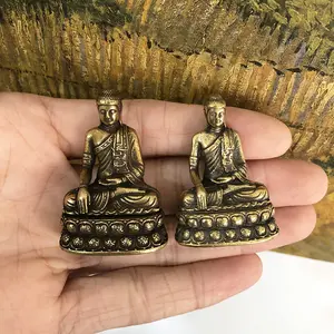 레트로 황동 부처님 sakyama 동상 미니 휴대용 포켓 앉아 부처님 조각 홈 장식 사무실 책상 장식 장식품