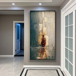 Pintura al Óleo Abstracta, Arte Vertical para Pared, Marco Negro, Decoración para Entrada o Sala de Estar, Mural Decorativo, Estilo Impresionista, Impresión Rectangular - Product Image 3