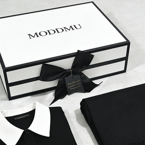 Boîte <span class=keywords><strong>blanche</strong></span> de luxe avec bordure noire, emballage pour vêtements, logo personnalisé, fermeture magnétique, boîte rigide en carton pliable, ensemble boîte et sac cadeau - Product Image 2
