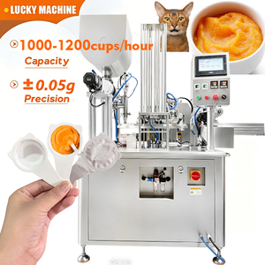 Ligne de production rotative haute efficacité pour le remplissage, le bouchage et la scellage de gobelets en plastique pour aliments pour animaux de compagnie, aliments pour bébés, sauces, beurre et purées - Product Image 1