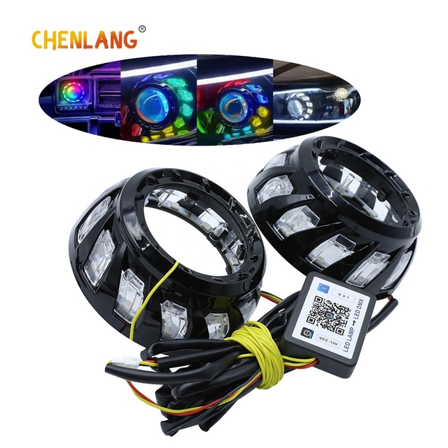 3 Inch LED Projector Lens Mask APP RGB Angel Eyes Shrouds DRL Covers for Headlight Projector Lens for Hella Koito Halo Golf
