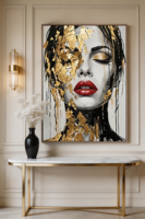 Peinture à l'huile sur toile abstraite moderne originale, faite à la main, avec feuille d'or, portrait, taille personnalisée, cadre en bois, art décoratif pour salon