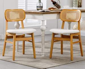 Custom-designed commercial leather-<b>padded</b> wooden coffee <b>chairs</b> with modern convertible portable rattan backrests for dining room - Product Image 1