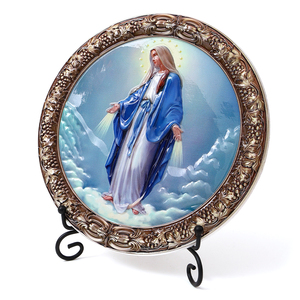 Piatto Decorativo Vintage con Bordo Blu e Stampa Religiosa, Ornamenti per Tavola e Casa - Product Image 2