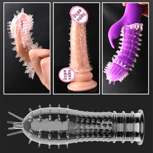 5 Stück Gerippte Kondome Wiederverwendbar G-Punkt-Stimulation Penis Verzögerung Ejakulation Partikel-Verlängerer Penis-Hülle für Männer - Product Image 5