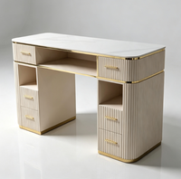 Station de manucure moderne de luxe en bois et marbre avec collecteur de poussière pour salon de manucure