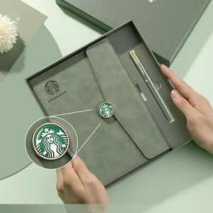 Ensemble de carnets Starbucks avec stylo et logo en relief, emballage en cuir PU, coffret cadeau d'affaires, papeterie de bureau exquise - Product Image 1