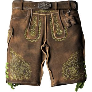 Lederhosen authentiques pour hommes, shorts en cuir véritable, tenues d'Oktoberfest, vêtements traditionnels allemands, longueur courte, avec logo brodé sur le devant - Product Image 1
