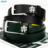 Ceinture en cuir personnalisée pour homme, boucle ardillon polie, texture grainée, ceinture de costume d'affaires, logo personnalisé, OEM ODM, longueur réglable