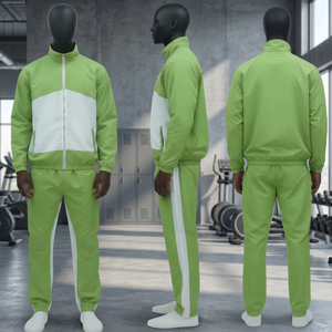 Chándal Deportivo para Hombre en Verde y Blanco con Bloques de Color, Cierre Completo, Cuello Alto, Transpirable, de Poliéster, para Primavera - Product Image 4