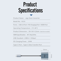 Hub multifonction Type-C, capacité de charge PD 100W, interface USB3.0, connecteur 4K pour l'extension matérielle des ordinateurs portables fins et légers