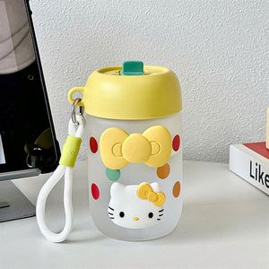 Mignonne tasse en verre résistante aux hautes températures pour filles, portable, grande capacité, avec paille, motif dessin animé, étanche et anti-fuite - Product Image 3