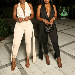 Nuovo Completo Due Pezzi da Donna: Top Senza Maniche con Colletto a Balza e Schiena Scoperta + Pantaloni con Nastro, Set Sexy Elasticizzato - Product Image 1