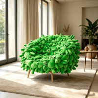Fauteuil d'appoint créatif en peluche verte fantaisie, fauteuil individuel artistique avec pieds en bois FYZ, ergonomique, durable, design
