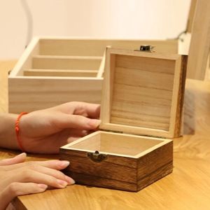 Wooden Jewelry <b>Box</b> Rectangle Natural Wood Color Retro Style Small Storage For <b>Earrings</b> Rings Necklaces Lipstick <b>Gift</b> Organizer - Product Image 1