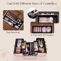 Valise de Maquillage Professionnelle Portable avec 4 Plateaux, Boîte Cosmétique Multi-Compartiments, Mallette de Rangement pour Ongles