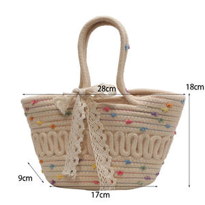 Sac pour <span class=keywords><strong>femme</strong></span> en <span class=keywords><strong>tissu</strong></span> de coton tissé à la main, nouveau style 2025, panier à légumes, tendance, style Instagram, petit sac de plage de villégiature - Product Image 2