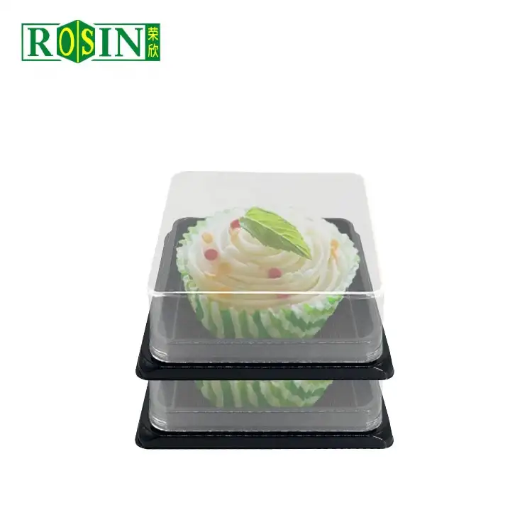 Caja de embalaje de plástico transparente desechable para pastel, caja cuadrada para pastel de tiramissu
