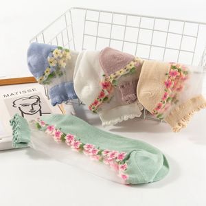 <span class=keywords><strong>Chaussettes</strong></span> courtes à la cheville en soie brodée de fleurs d'été pour femmes pour <span class=keywords><strong>sandales</strong></span> - Product Image 2