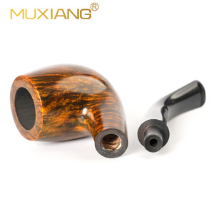 MUXIANG Wooden Tobacco Pipe Bent Type 9mm Filter Solid Briarwood Men's Smoking Pipe Retro Style - Product Image 4