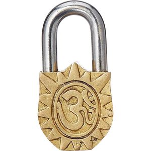 Christmas Sale <b>Keyed</b> Combination Padlock Door <b>Lock</b> with Surya/Sooraj Dev (Sun God) Relief Sculpted in Zinc Alloy Brass - Product Image 2