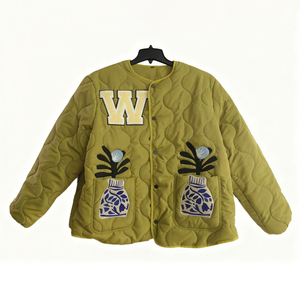 Jaket quilt pria, jaket berlapis depan bordir huruf Multi saku tahan angin ramah lingkungan musim dingin hangat untuk luar ruangan gaya jalan kasual - Product Image 2