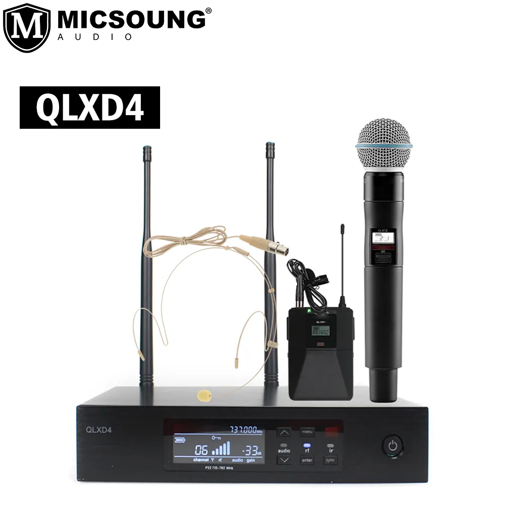 QLXD4 BETA58 SM 58 BETA87A UHF True Diversity Wireless Microphone System with Lavalier headset mic for SHURE