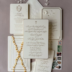 Tarjeta de Invitación de Boda de Lujo con Relieve, Diseño de Cruz y Caligrafía, Papel Artístico, Impresión Offset, Cartulina - Product Image 3