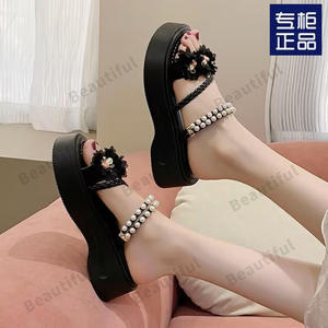 2025 Women's Pearl Casual Shoes Summer Fairy-Style Sandals with Thick <b>Soles</b> Lace-Up Closure Perfect Match for Flower Skirts - Product Image 6