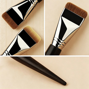 Pinceau à fond de teint à tête plate, manche en bois, poils synthétiques pour l'application du maquillage du visage - Product Image 2