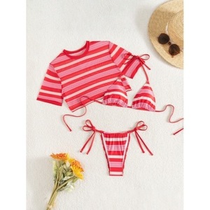 Round neck striped Korean style trendy loose Hong Kong style versatile casual <b>bikini</b> <b>3</b>-<b>piece</b> <b>set</b> - Product Image 1