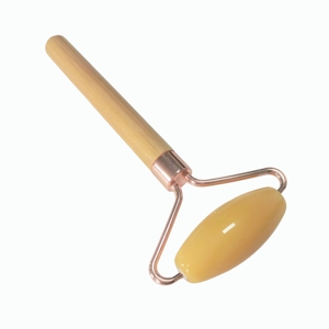 Long Bamboo Handle Yellow Glass <b>Roller</b> Ball Massager Self-Care Face & Body Lifting Tool for Neck and Back Relaxation - Product Image 5