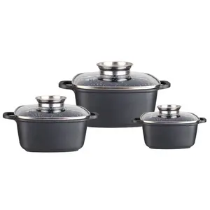 die-casting aluminum non-stick square cookware sets with glass lid