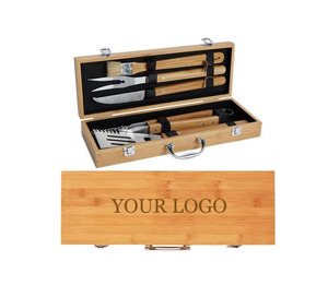 USA livraison gratuite nouveau Kit en acier inoxydable Kit Barbecue Grill ustensile outils en bois bambou BBQ ensemble d'outils avec boîte en bois cas 5 pièces - Product Image 1