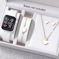 Ensemble de 6 pièces de montres électroniques tendance, collier, boucles d'oreilles et bague pour adolescents, garçons et filles