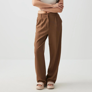 Pantaloni Casual a <span class=keywords><strong>vita</strong></span> <span class=keywords><strong>alta</strong></span> da donna pantaloni larghi in <span class=keywords><strong>lino</strong></span> con cerniera pantaloni traspiranti - Product Image 1