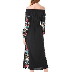 Vestidos Largos Casuales para Mujer, Bordados Florales, de Algodón, OEM, Negros, Tallas Grandes, Cintura Natural, a la Moda - Product Image 4