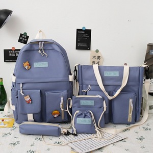 Cross-border New Female College <b>Student</b> <b>Backpack</b> Five-piece Set Korean-style Contrast Canvas Zipper 20-36L Capacity Campus - Product Image 5