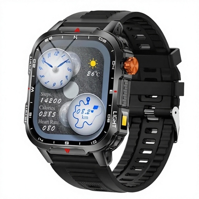 New Square Silicone Outdoor Smart Watch 1100mAh Large Battery Sports Pedometer Heart Rate Monitoring IP68 Waterproof Compass LED