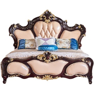 <span class=keywords><strong>Lit</strong></span> Royal Classique en Cuir de Vachette, Nouveau Design, Ensemble de Meubles de Chambre à Coucher de Luxe en Bois Sculpté - Product Image 1