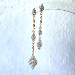 18K Gold Plated Zircon Tassel Chain Delicate Chic Women Jewelry Shiny Drop Stud Earrings