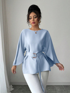 Meistverkaufte Weiche Atmungsaktive Damen Rundhals Elegante Einfarbige Satin-Bluse - Product Image 3