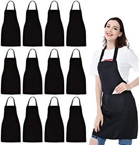 Delantal con babero ajustable de algodón 100%, delantales de cocina negros, 2 bolsillos para mujeres, hombres, Chef para enfriar la comida de Navidad - Product Image 1