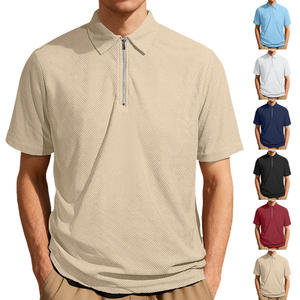Polo de Verano Casual para Hombre, Estilo Europeo Americano, con Cierre, Manga Corta, Azul Marino, Diseño a Rayas de Poliéster, Corte Holgado - Product Image 6