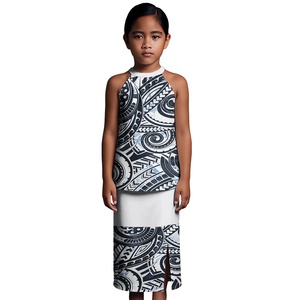 Abito Tradizionale Personalizzato per Bambine, Abbigliamento Tribale Polinesiano, Elegante Vestito alla Moda Samoano Puletasi Set di 2 Pezzi - Product Image 1