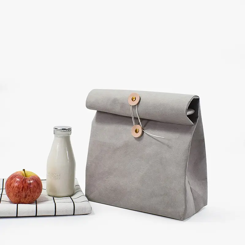 Custom fitness lightweight brown grey food grade washable kraft paper thermal lunch cooler bag for hot food