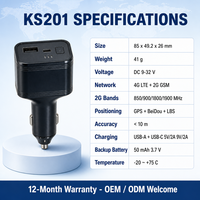 Keson KS201 Chargeur de voiture 4G Traceur GPS Plug and Play Global 16 Bandes LTE Antenne intégrée SOS GPS Beidou CE Vente en gros OEM