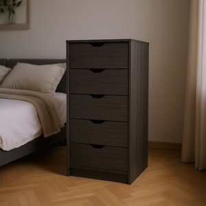 Comò a 5 cassetti in Rovere Affumicato, Mobile Moderno per Camera da Letto, Design Autoportante con Pannelli in Legno - Product Image 2