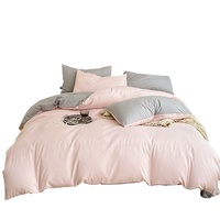 Parure de lit simple quatre pièces personnalisable en fibre chimique lavée, couleur unie, style moderne, douce pour la peau, pour dortoir